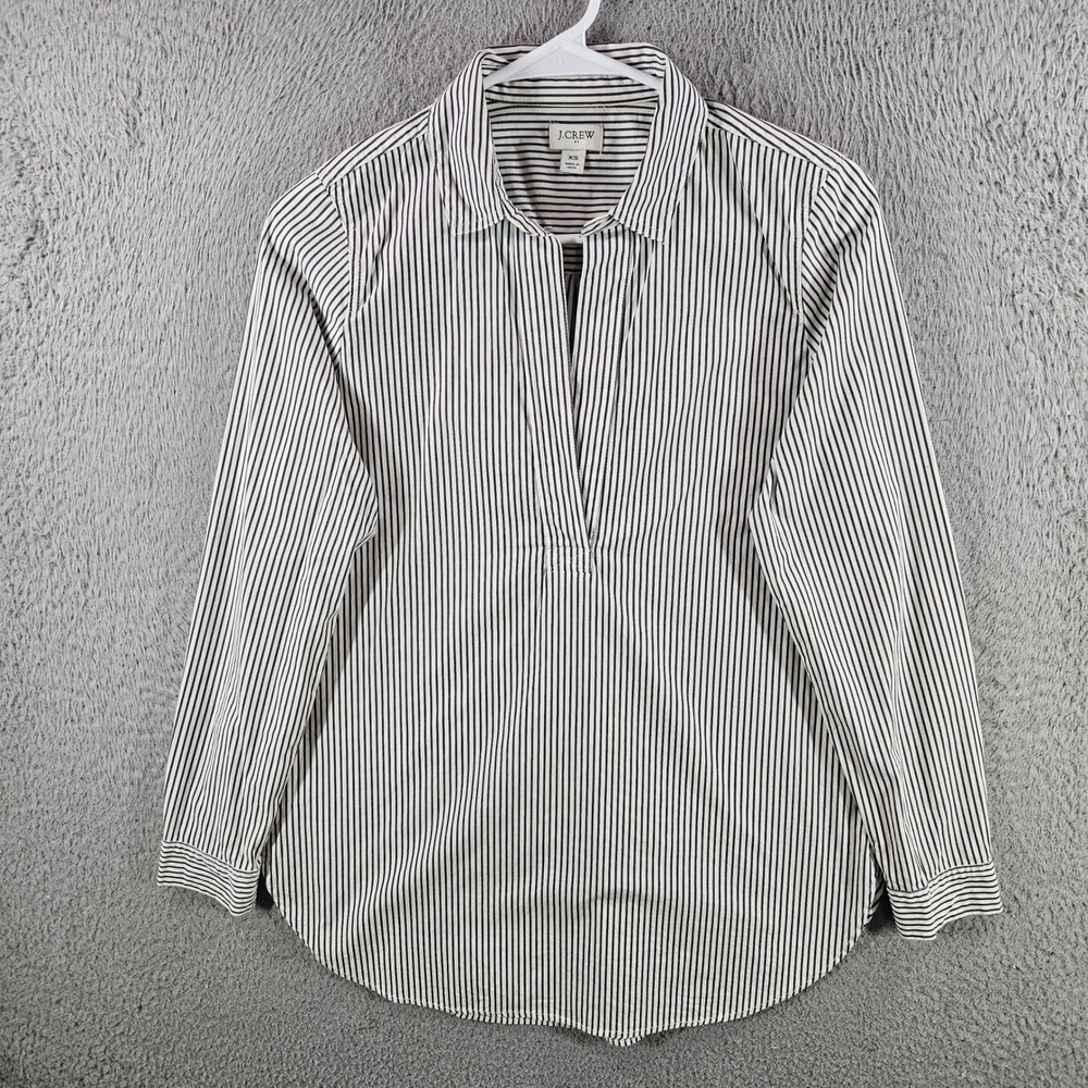 J.Crew Re-Imagined Striped Popover Shirt Womens XS Navy White Long Sleeve V-Neck